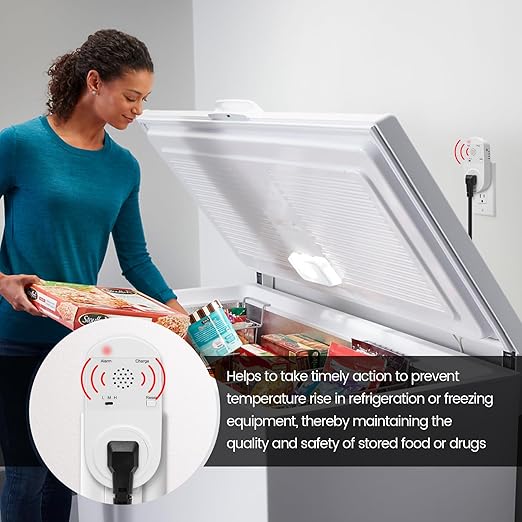 Briidea Power Failure Outage Alarm for Freezer, with LED Indicator Lights and 80-120dB Adjustable Alarm, Perfect for Monitoring Refrigerators, Freezers, and Sewage