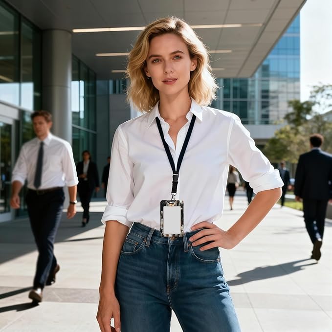 ID Badge Holder with Retractable Lanyard for Women & Men,Vertical ID Card Holder Wallet,Clear Window&Card Slot,Detachable Neck Strap for Nurse Teacher Office,Fox Blossom Elegance