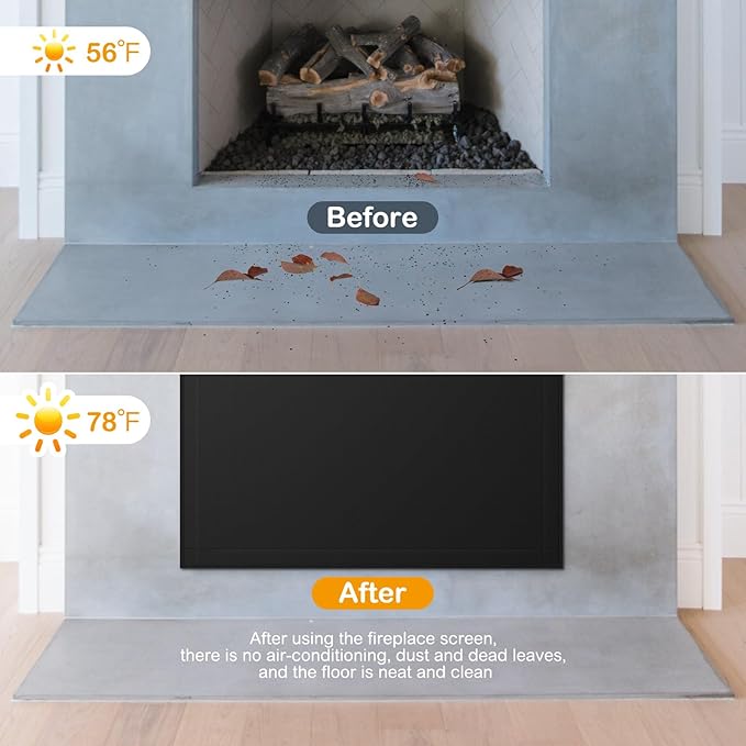FLASLD Magnet Fireplace Cover Blocker, 39" x 32" Fireplace Blanket Stops Overnight Heat Loss, Fireplace Draft Stopper Save Energy for Iron Frame