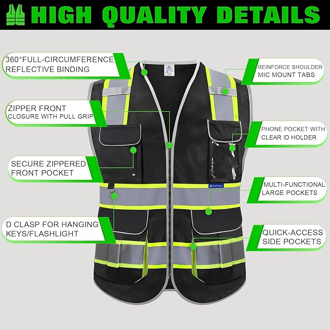 BeautyWill 10 Pack Custom Logo Safety Vest ANSI Class 2 High Visibility Reflective Vest Personalized Construction Vest Bulk