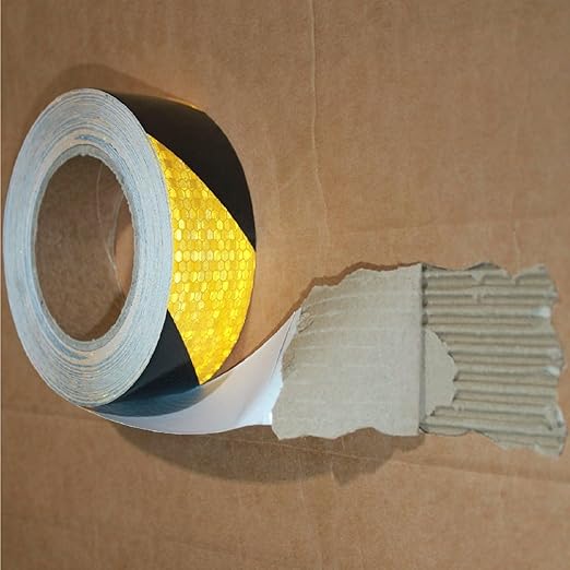 Reflective Tape Yellow Black 1 Inch x 68 Feet, Warning Conspicuity Reflector, Night Safety Sticker for Car Trailer