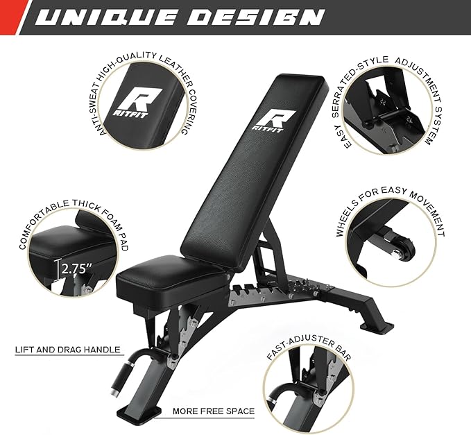 RitFit Multi-Function Squat Rack Power Cage PPC-P3 with Cable Crossover System, 1200LBS Capacity Power Rack and Packages with Optional Weight Bench, Barbell Weight Set, for Garage Workout & Home Gym