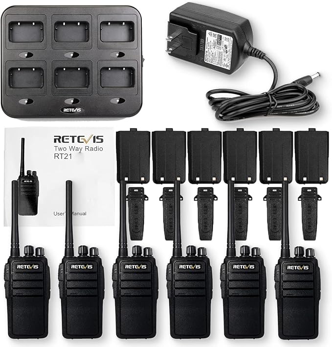 Retevis RT21 Updated Walkie Talkies Adults, Two Way Radios Long Range Rechargeable, 3000mAh Battery, with Six-Way Charger, for Security Warehouse Jobsite(6 Pack)