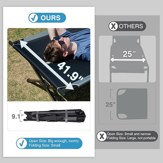 EVER ADVANCED Extra Wide Camping Cot for Adults Oversized XXL Sleeping Cots Folding Cot Bed with Carry Bag, 84.3" L x 41.9" W, Support to 550 lbs