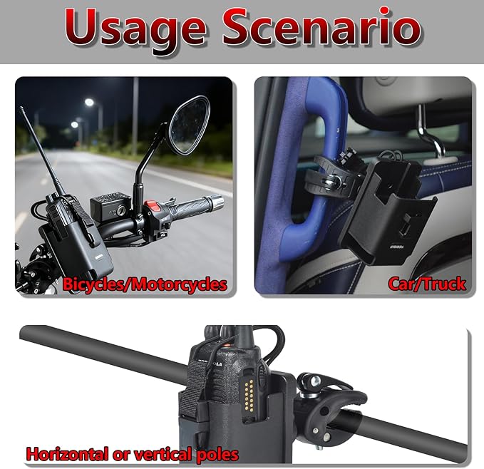 Universal Radio Clamp Mount Base, Fit Handlebar Rail 0.6'' to 1.77'' in Diameter for Baofeng UV5R Motorola Midland Kenwood Yaesu Midland CB Handheld Radio