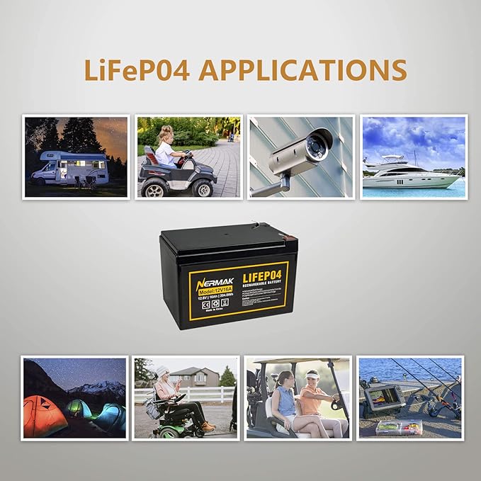 12V 16Ah Lithium LiFePO4 Deep Cycle Battery, 2000+ Cycles Lithium Iron Phosphate Rechargeable Battery for Solar/Wind Power, Lighting, Scooters, UPS, Power Wheels, Fish Finder, Built-in 16A BMS