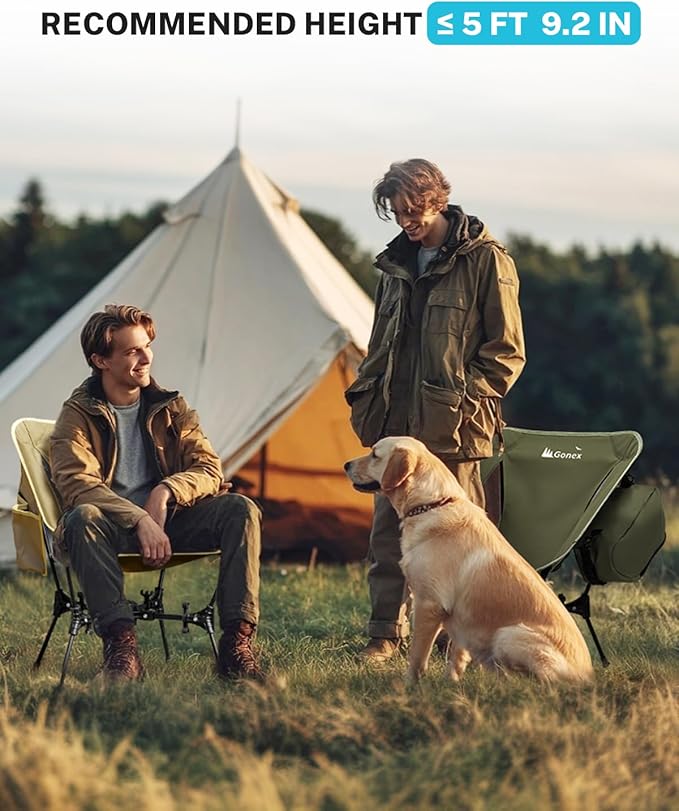 Gonex Portable Camping Chair, The 5th Gen Ultralight Compact Backpacking Foldable Lightweight Folding Chair for Outdoor Camp Hiking Beach Picnic Concert, Supports 330lbs (Army Green, 2 PCS)
