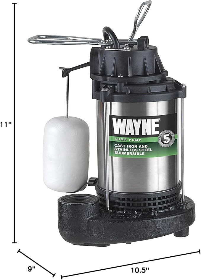 WAYNE - 3/4 HP Submersible Cast Iron and Stainless Steel Sump Pump with Integrated Vertical Float Switch - 5,490 Gallons Per Hour - Heavy Duty Basement Sump Pump