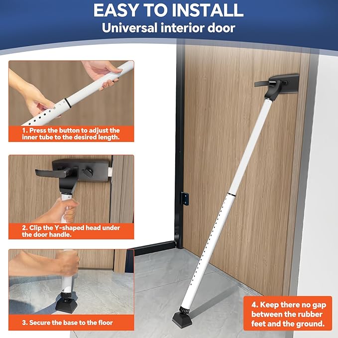ToBeGreat Adjustable Door Security Bar 25-45 Inch Upgraded Sliding Patio Bar,Heavy Duty Door Lock Security Door Jammer Door Stoppers, Portable Travel Security for Hotel, Screen Door Hardware Durable