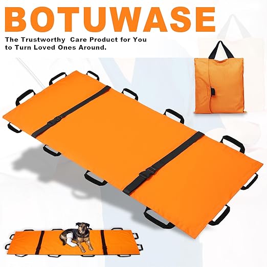 Portable Transport Stretcher with 12 Handles,Dog Stretcher & Gurney with Carrying Bag Patient Animal Mover Travel Size Emergency Casualty Evacuation-Capacity 400lbs (Orange)