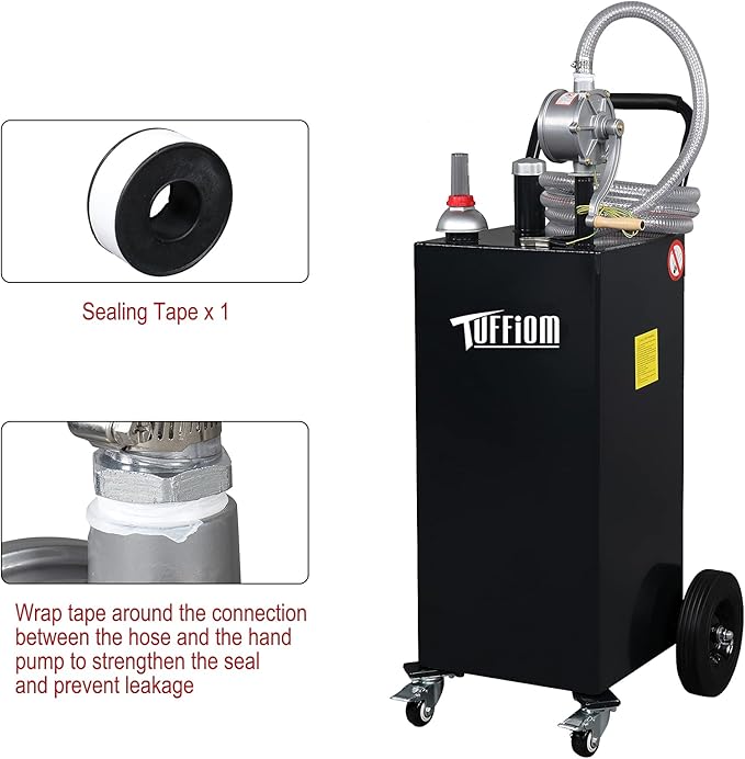 TUFFIOM 35 Gallon Fuel Gas Caddy w/Wheels & Manual Siphon Pump, Portable Diesel Fuel Transfer Storage Tank w/11.9ft Hose, Gasoline Can Container for ATV Car Mowers Tractor Boat Motorcycle