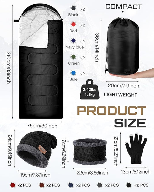 40 Pcs Bulk Sleeping Bags Adult for Homeless, Sleeping Bags Cold Weather Waterproof with Winter Hats Gloves Scarves and Mittens for Camping Emergency Use