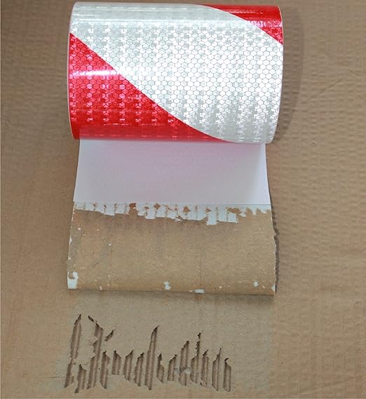 Red and White Reflective Tape Outdoor Waterproof 6 inch X 66 feet, High Visibility Hazard Conspicuity Safety Marking Tape