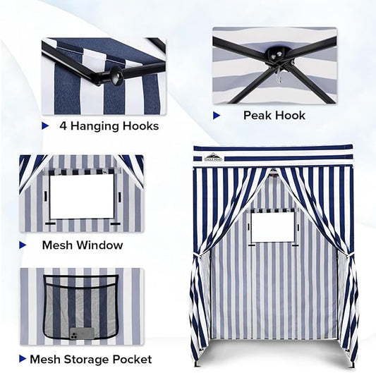 EAGLE PEAK Flex Compact 5x5 Pop-up Canopy Changing Room, Portable Privacy Dressing Room for Indoor Fashion Photoshoots, Camping, or Pool, White/Blue