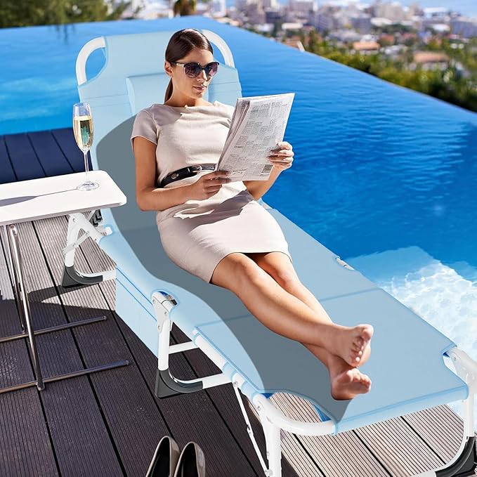 ABORON Patio Lounge Chair, Folding Guest Bed Cot for Adults, 500LB Heavy-Duty Capacity, Portable Extra Bed with Comfort Mat, Quick Fold Design for Indoor Guest Stays & Temporary Use