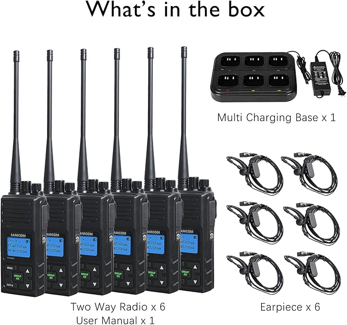 SAMCOM 5wTwo Way Radio,Professional/Business Walkie Talkies - Rechargeable, 1500mAh Programmable Walkie Talkie for Adults Heavy Duty with 6 Way Multi-Unit Charger Gang (Radios 6 pcs + Charger Dock)