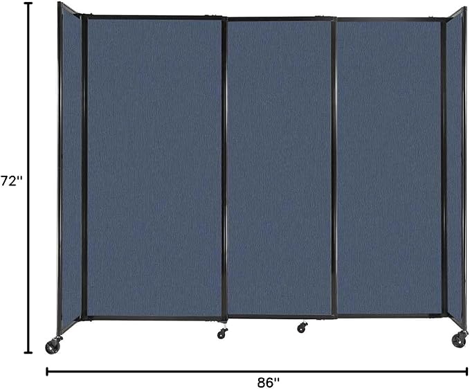 Versare Straightwall Sliding Portable Wall Partition | Freestanding Office Dividers | Locking Wheels | Temporary Room Separator | 7'2'' Wide x 6' Tall Ocean Fabric Panels