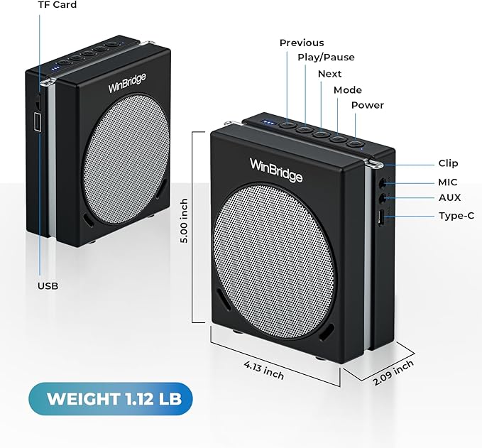 WinBridge Portable PA System with Bluetooth Microphone, 30W Wireless Voice Amplifier Speaker & Portable Microphone for Teachers, Tour Guide, Presentation, Coaching, Church, Classroom S91