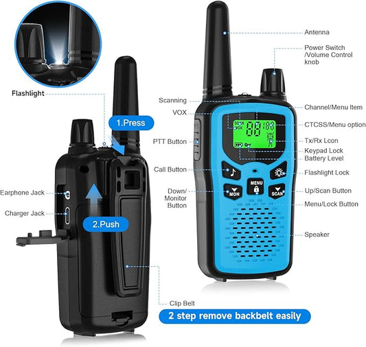 Walkie Talkies for Adult Long Range, 6 Pack Rechargeable 2 Way Radios, LED Flashlight Hiking Accessories Camping Gear Gifts for Kids Family Emergency