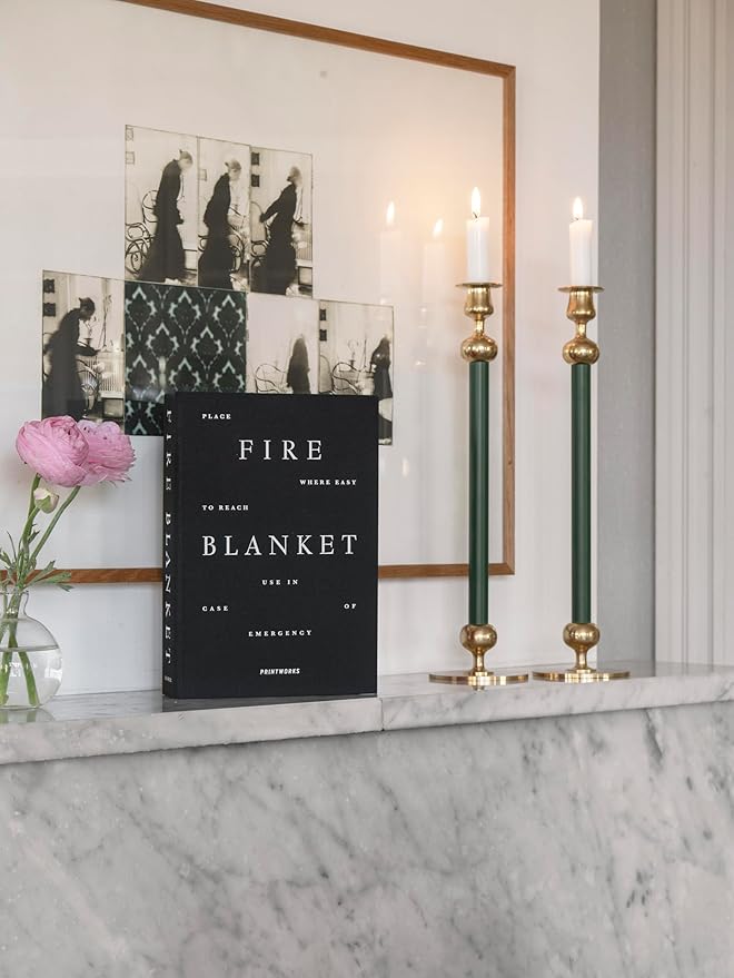 PrintWorks Black Fire Blanket for Home – Emergency Safety Cover in Stylish Discreet Book-Style Storage Box