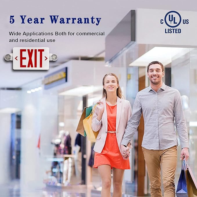 LED Exit Sign with Emergency Light, Double Sided Red with Battery Backup, Rotatable Light Head, AC 120V/277V, UL Listed Commercial LED Emergency Exit Light (2Pack, Red)