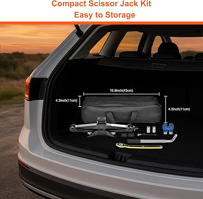 SPECILITE Scissor Jack, 2.5T(5512 Lbs), High-Strength Car Jack and Stand Kit with Rubber Pad, Tire Changing Kit with Ratchet Handle and Lug Wrench, Universal Vehicle Emergency Set for Various Models