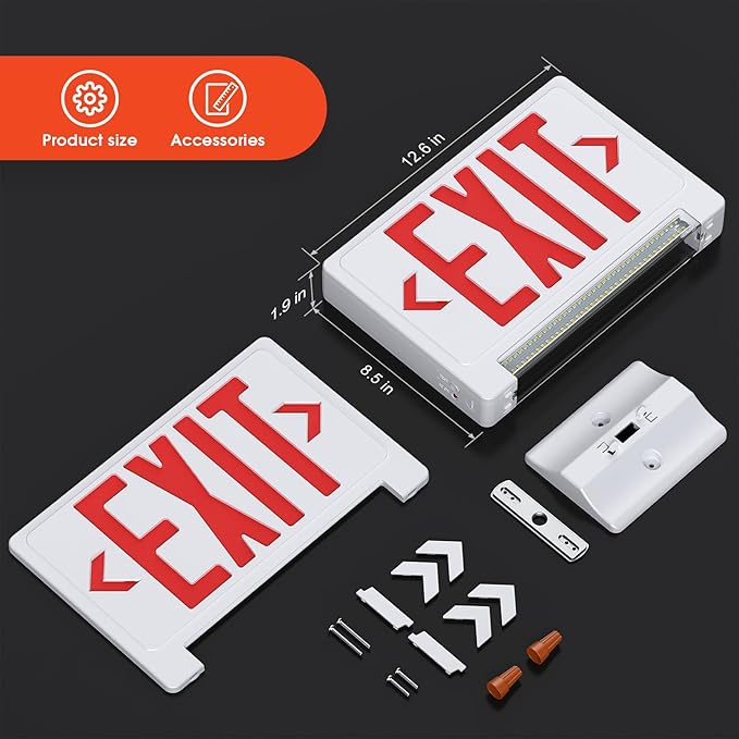 Exit Sign with Adjustable LED Pipe, Exit Signs with Emergency Lights Bar Combo, Compact Hardwired Exit Sign with Battery Backup,Red Led Emergency Exit Light for Business , 120V/277VAC,UL Listed,Top/Side/Wall Mount (2 Pack)