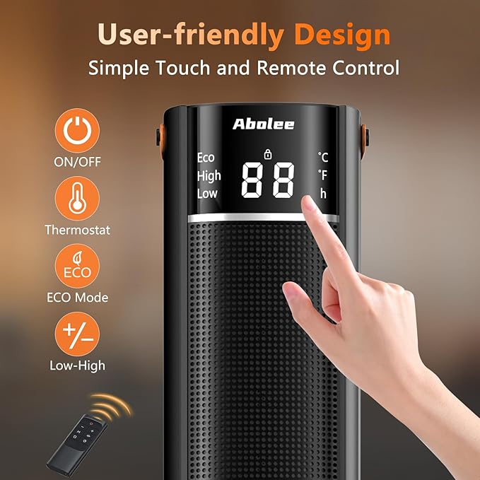 Space Heaters Indoor Use, 26" 12ft/s Electric Heater with Remote, 1500W Electric Heaters with 75°Oscillation, 1-12H Timer, PTC Electric Heater for Large Room, Bedroom Home Office