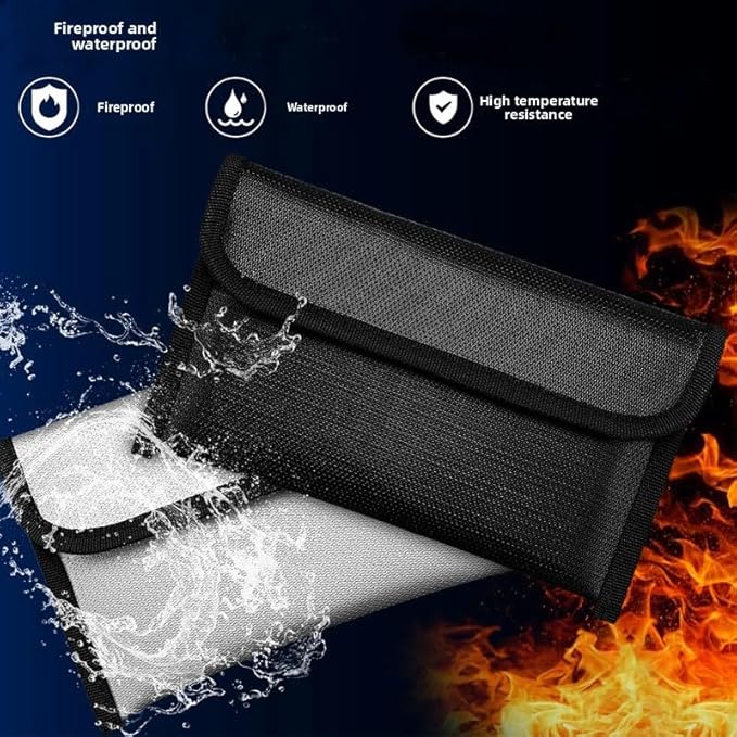 Fireproof Document Bag, Waterproof Storage Pouch with Zipper, 15 x 11 inches, Water and Fire Resistant Safe Envelope for Legal Documents, Valuables, Cash Storage, Black (Grey, Horizontal Style)
