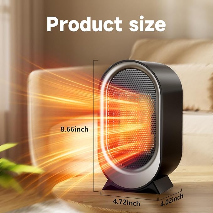 Portable Small Space Heater for Indoor Use, 850W PTC Ceramic Electric Heater with Thermostat, 2S Fast Heating Mini Desk Heater for Indoor Use, Overheat & Tip-Over Protection for Office and Bedroom