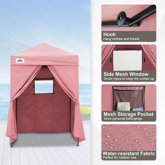 EAGLE PEAK Flex Ultra Compact 5x5 Pop-up Canopy, Sun Shelter, Changing Room, Portable Privacy Tent for Pool, Fashion Photoshoots, or Camping, Pink