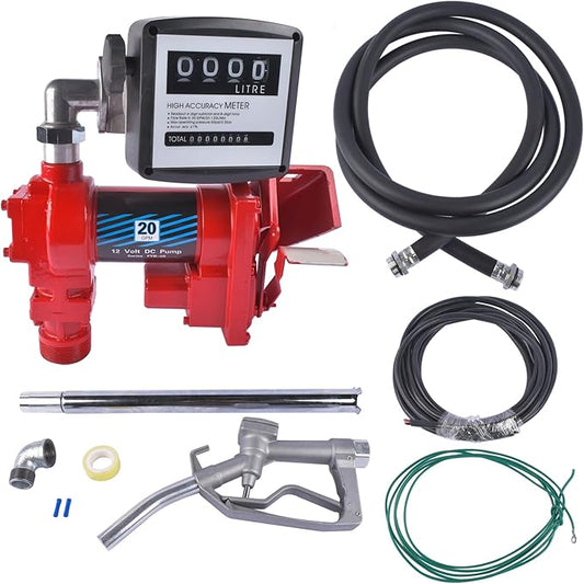 Fuel Transfer Pump Gasoline Pump 12V DC 20GPM with Nozzle Kit, Particulate Filterfor Gas Diesel Kerosene Red Vahaha