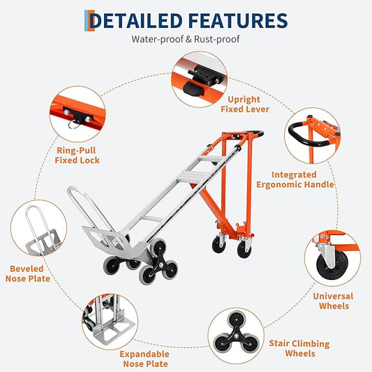 3 in 1 Convertible Hand Truck Dolly, 770 LBS Load Capacity Folding Cart with Stair Climber Wheels, Elastic Straps, Aluminum Convertible Hand Truck for Home, Warehouse, Supermarket, Office