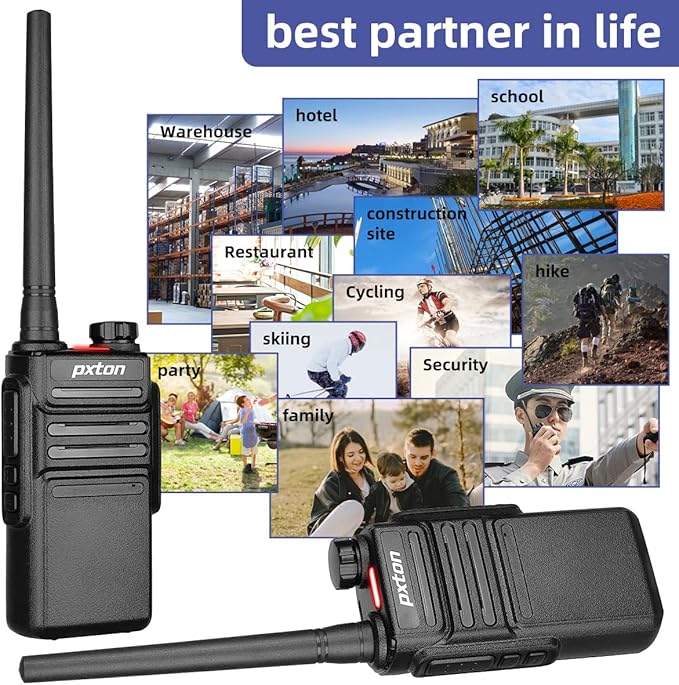 pxton 999S Rechargeable walkie talkies for Adults Long Range with Upgrade earpieces and Charger Dock,GMRS Handheld Two Way radios IP54 Waterproof 10 NOAA CH walkie Talkie (2 Pack)