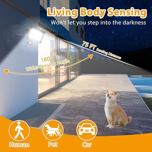 2 Pack 50W LED Motion Sensor Flood Light,LED Work Light with Plug,Super Bright IP66 Waterproof Floodlights Outdoor 5000K Daylight Dusk to Dawn 8800LM Security Light for Garage,Front Porch,barn