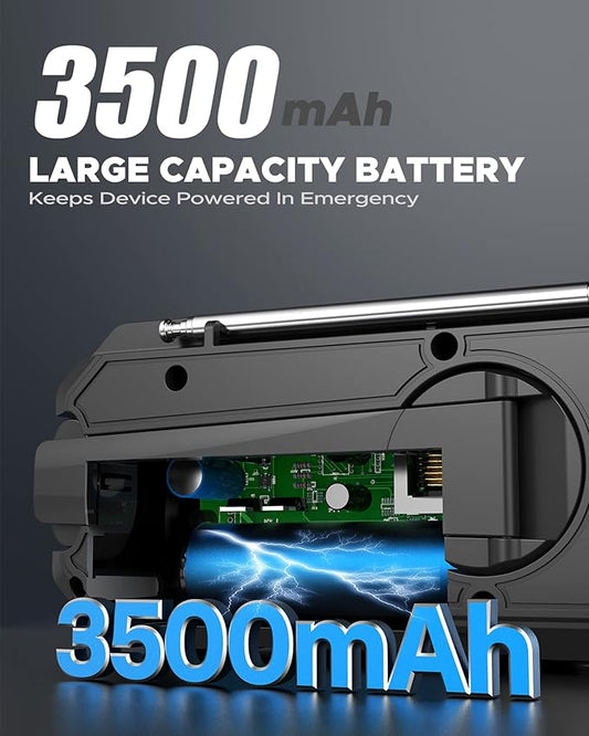 Emergency Weather Radio, Portable AM FM NOAA Radios with Crank SOS Alarm, 3500mAh Pocket Solar Emergency Supplies Gadgets for Men, Small Survival Gear for Home Office Hurricane Camping Hiking Outdoor