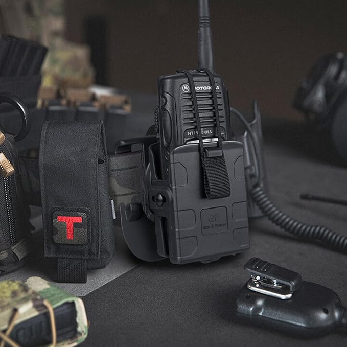 GUN & FLOWER Black Universal Radio Holster Compatible with Motorola APX6000, XTS5000, Kenwood TK-2000, Hytera丨Adjustable Paddle for Two-Way Walkie Talkies丨Hard Shell Protection