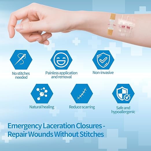 Emergency Laceration Closures, Zipstitch Wound Closure Device (2 Set) - Laceration Repair Without Stitches, Easy to Use Wound Closure Kit for Home, Outdoors