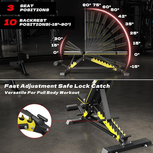 Heavy Duty Bench Adjustable Workout Bench Press Set for Home Gym Strength Training, Multi-Functional Roman Chair with Headrest, Max Load 1200 (DZ-025)