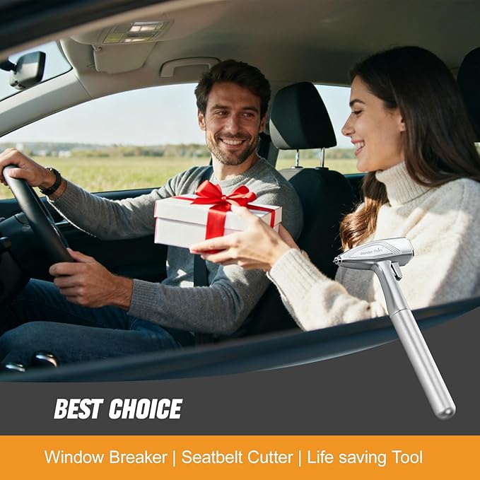 Car Window Breaker, Automotive Safety Hammer With Seatbelt Cutter, 3-in-1 Emergecy Escape Tool Car Metal Window Breaker Seatbelt Cutter, Aluminium Alloy Glass Breaker Hammer(Sliver 1Pack)