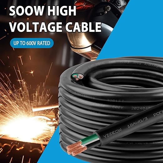 200ft 18/3 18 AWG Portable Power Cable (3 Conductor) - SOOW 600V 18 Gauge Electric Wire for Motor Leads, Portable Lights, Battery Chargers and Machinery - 3 Conductor - 200 Feet Electrical Cord