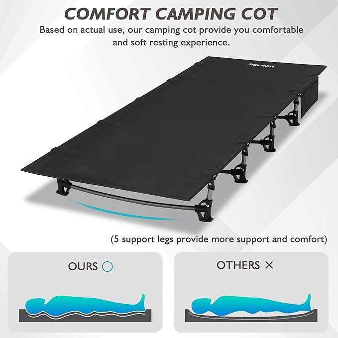 Ultralight Folding Tent Camping Cot Bed Lightweight Backpacking Cot Without Tools Hiking Cot Portable Camping Bed for Adults Camping Hiking, Travel, Home, Black
