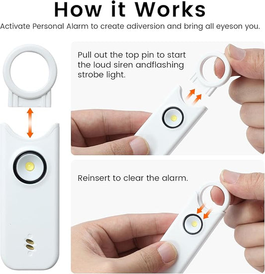 Personal Safety Alarm - 135dB Ultra Loud Siren with LED Strobe Light, USB-C Rechargeable, Compact Keychain Alarm for Women/Men, Emergency Flashlight & Vibration Alert(White)