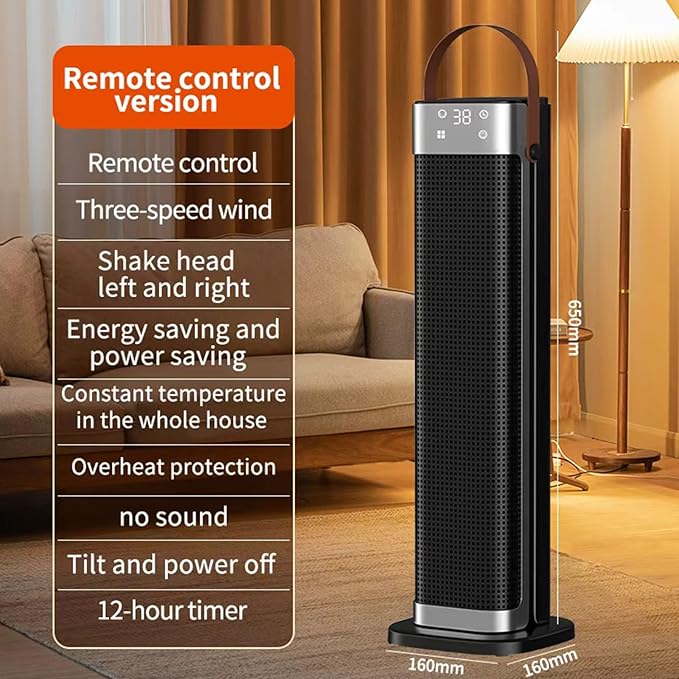 Space Heater Indoor, 25" 1500W PTC Ceramic Heater, 3 Modes, 12H Timer, 45° Oscillating, with Remote, Tower Heater for Office Bedroom