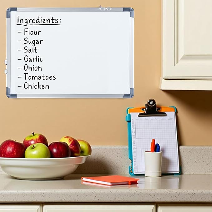 Large White Board Calendar Dry Erase Planner -Dual Side Magnetic Whiteboard for Fridge -Family Calendar Planning Boards w/Movable Hooks - Monthly Whiteboard with Lines, Memo, Pens & Eraser (16x12)