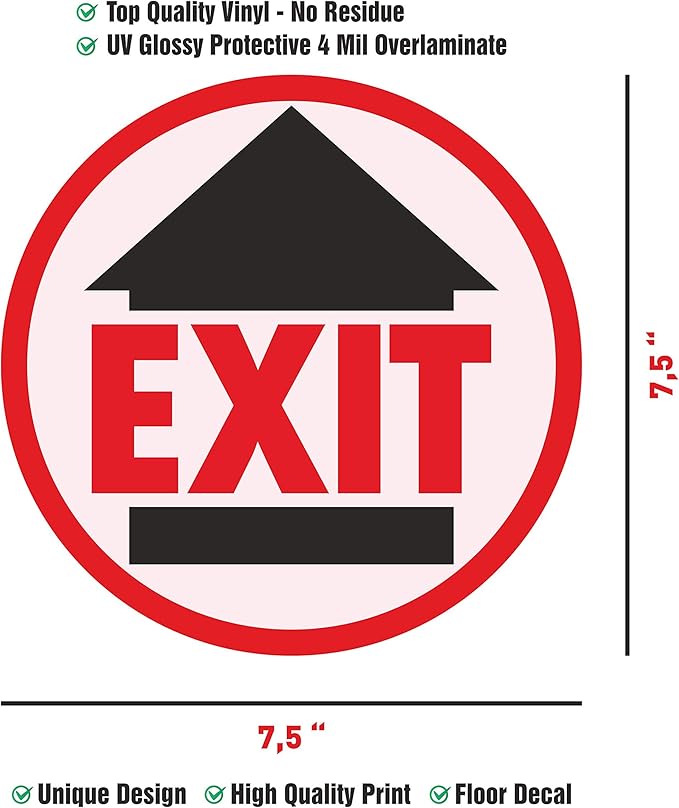 CLEVER SIGNS Exit Sign, 10 Decals per Pack, 7.5" Round, Social distancing Sign, Social distancing Floor Decals