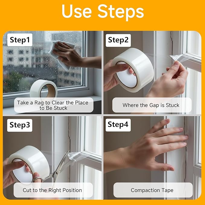 2 Inch x 65 Feet Transparent Window Insulation Tape, Strong Adhesive Weatherproof Window Sealing Tape for Winter Draft Protection, Clear Residue-Free Plastic Window Sealer