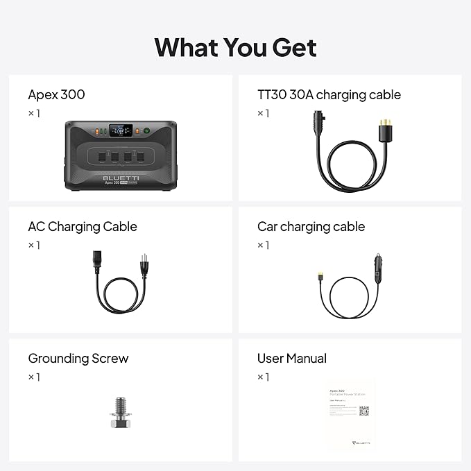 BLUETTI Apex 300 Solar Generator & B300K (2025 New) with TT-30 30A Cable, 5529.6Wh LFP Battery Backup Power Station with 6 3840W AC Outlets (7680W Surge), 2H Fast Charge, Generator Support
