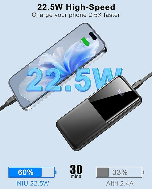 Portable Charger Power Bank, 10000mAh Mini Portable Battery Fast Charging Battery Pack Travel Essentials, PD 3.0 QC 4.0 External Phone Powerbank for iPhone Android Samsung and USB/USB-C Devices