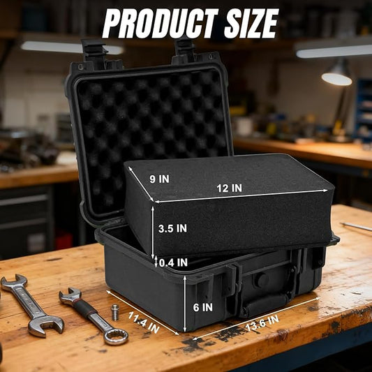 14x 11.5x 6.5 Inch Hard Case, Portable Weather Waterproof Protective Camera Case with Customizable Foam, Fit Use of Drones, Camera, Equipments, Black,upgraded